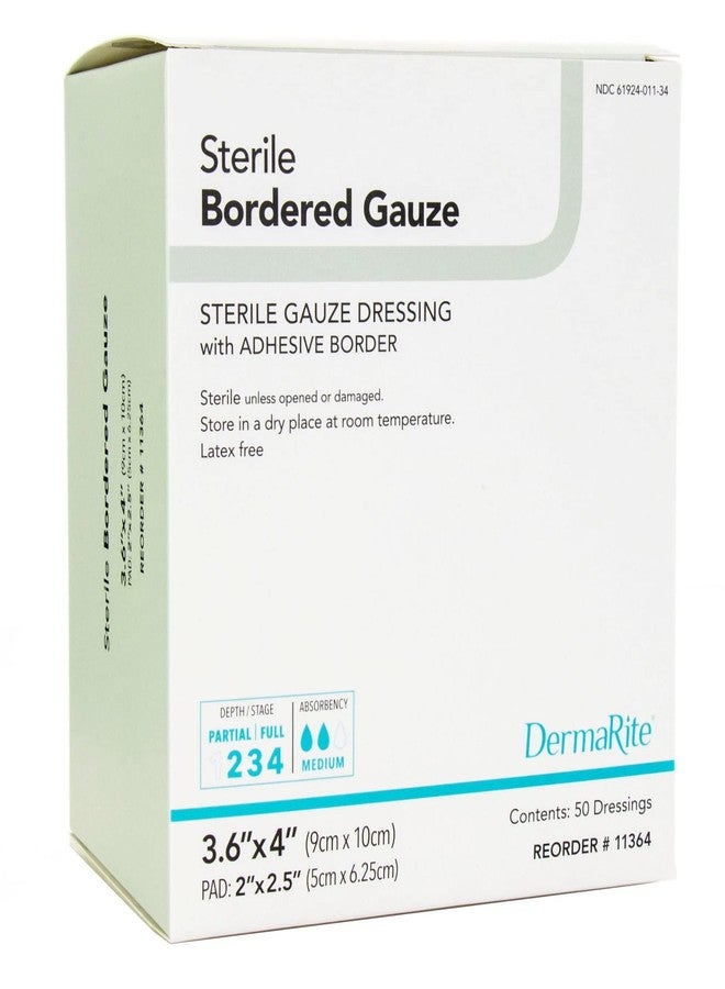 DermaRite's Sterile Bordered Gauze Dressing with Adhesive Border - Flexible Non-Linting Material, First-Aid, Individually Packaged - 3-3/5 in. x 4 in., 1 Count, 50 Packs, 50 Total - Image 2